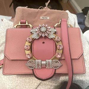 Miu Miu MiuLady Goatskin Pink Bejeweled crossbody